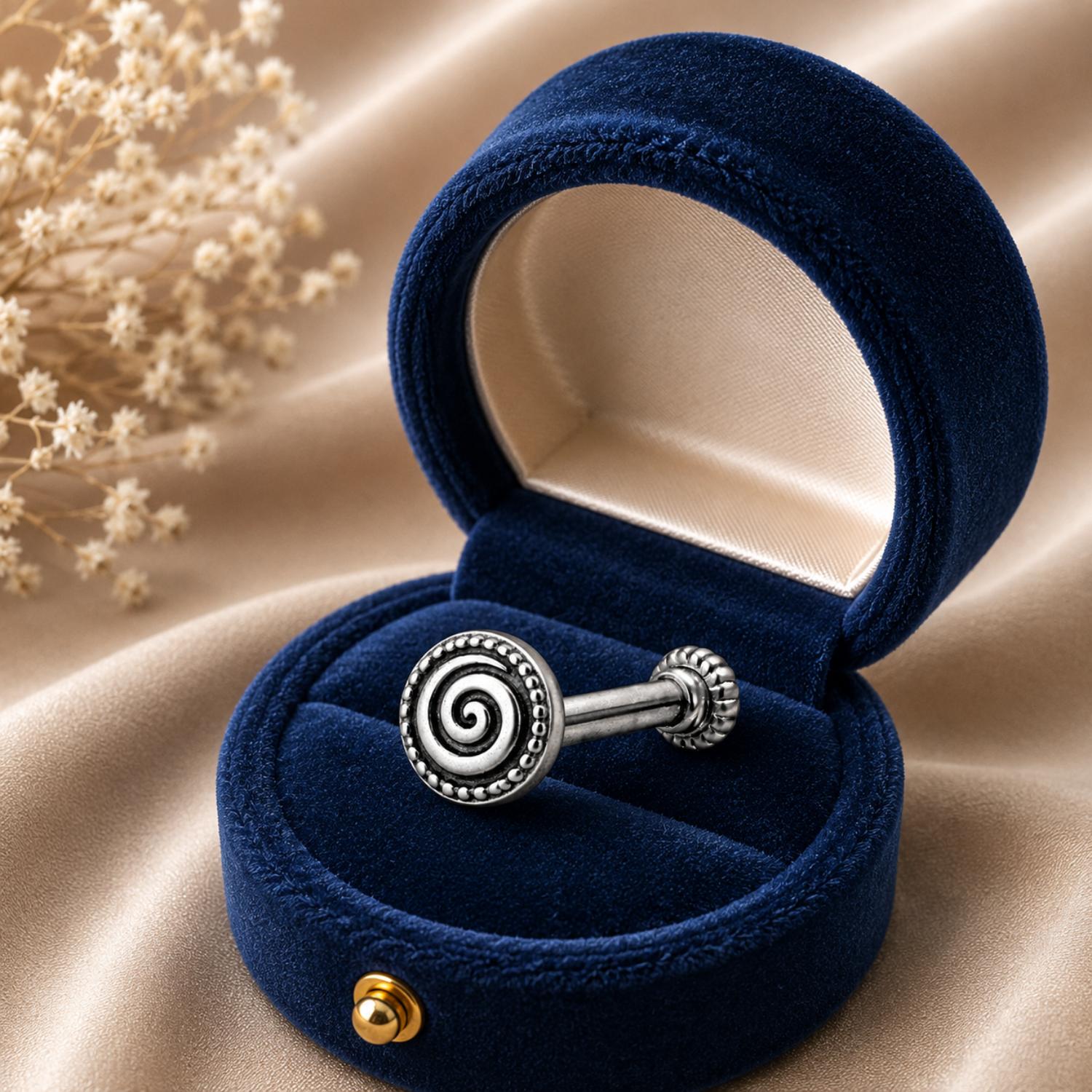925 Sterling Silver Oxidized Spiral Disc Screw Back Nose Pin for Women