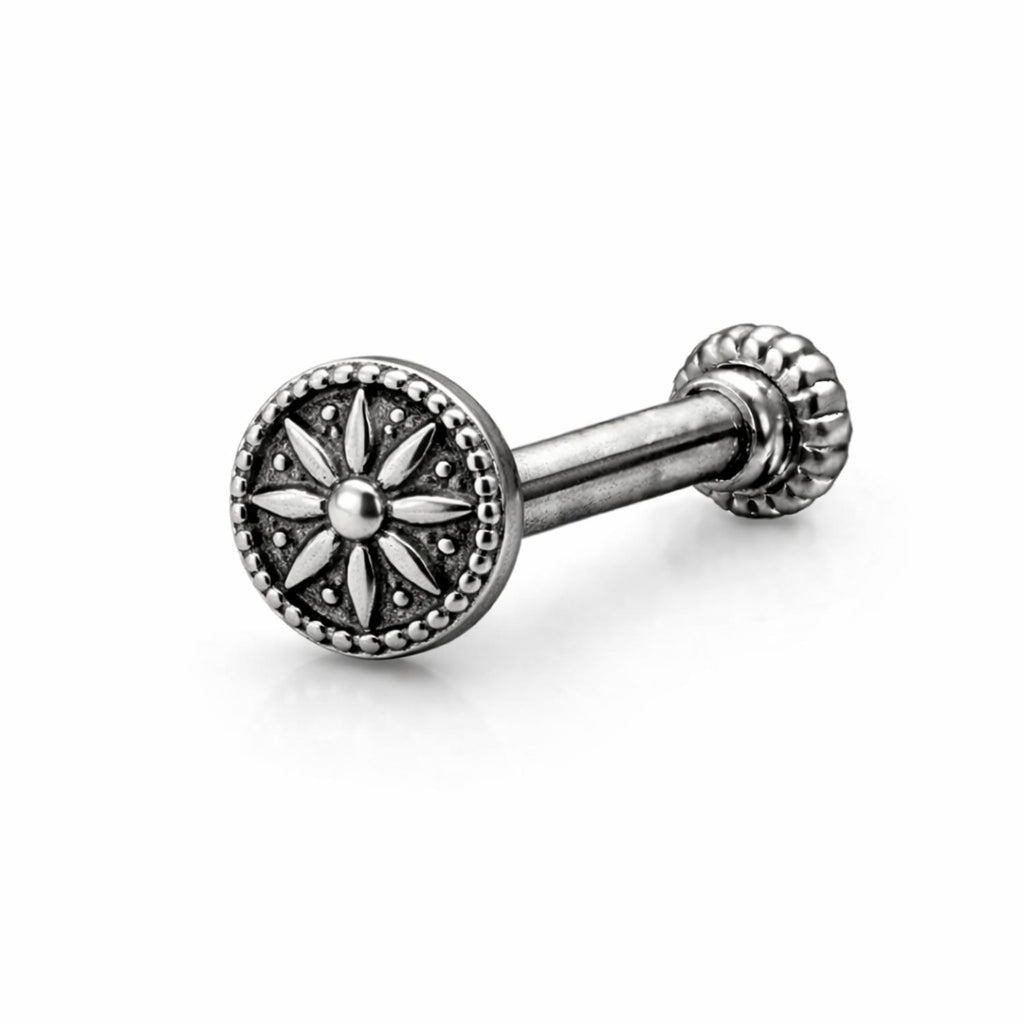 925 Sterling Silver Oxidized Sunflower Disc Screw Back Nose Pin for Women