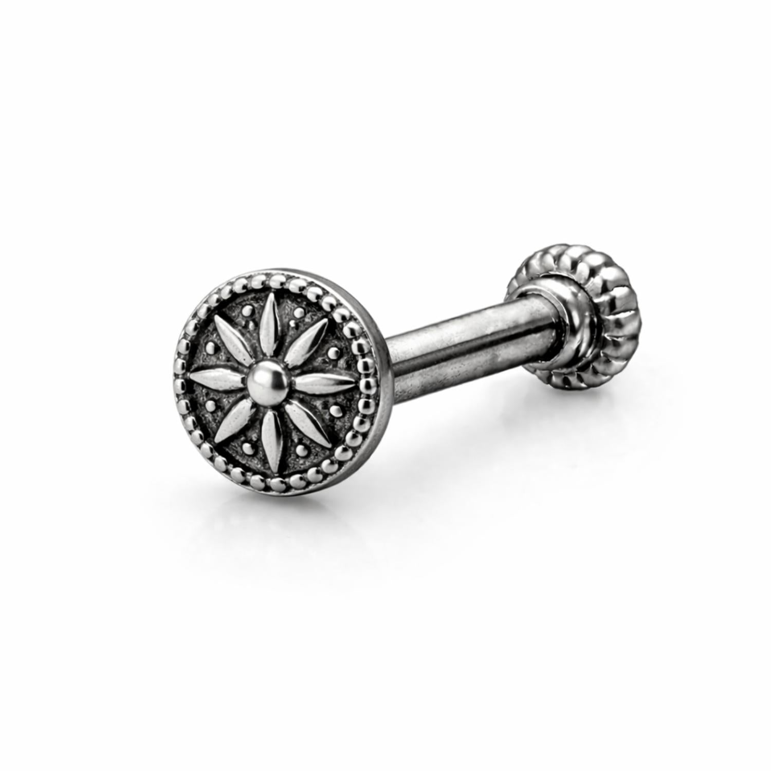 925 Sterling Silver Oxidized Sunflower Disc Screw Back Nose Pin for Women