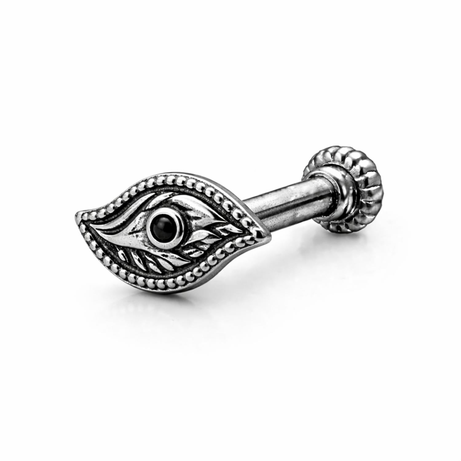 925 Sterling Silver Oxidized Evil Eye Screw Back Nose Pin for Women