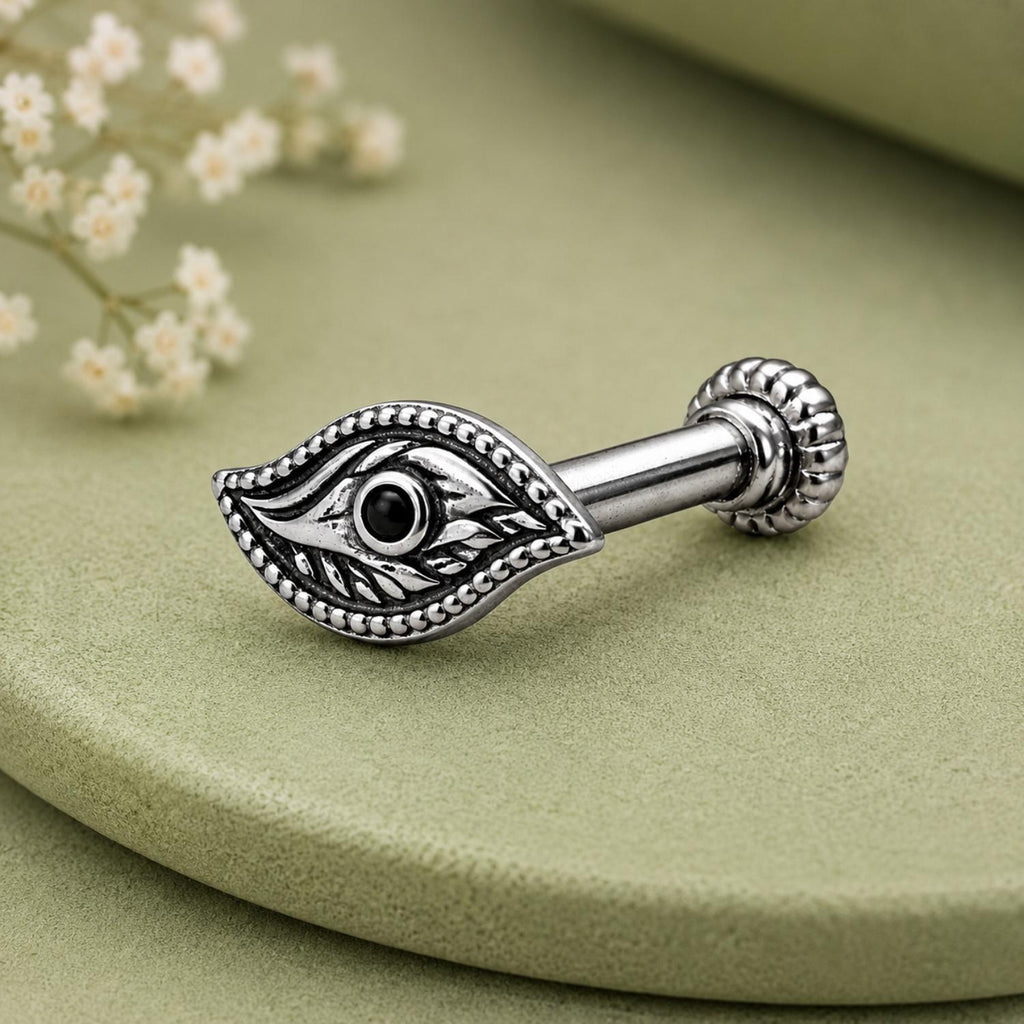 925 Sterling Silver Oxidized Evil Eye Screw Back Nose Pin for Women