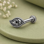925 Sterling Silver Oxidized Evil Eye Screw Back Nose Pin for Women