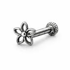 925 Sterling Silver Oxidized Open Flower Screw Back Nose Pin for Women
