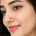 925 Sterling Silver Oxidized Open Flower Screw Back Nose Pin for Women