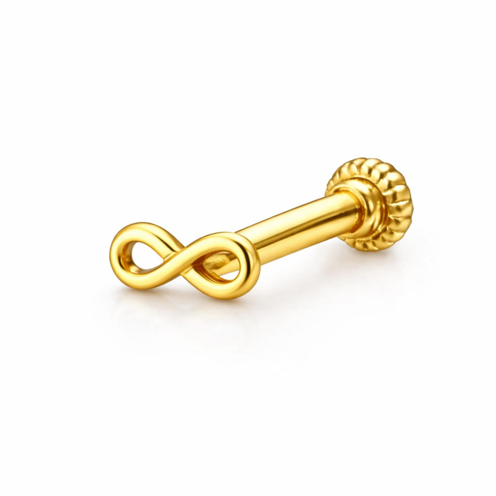 925 Sterling Silver Yellow Plated Infinity Screw Back Nose Pin for Women