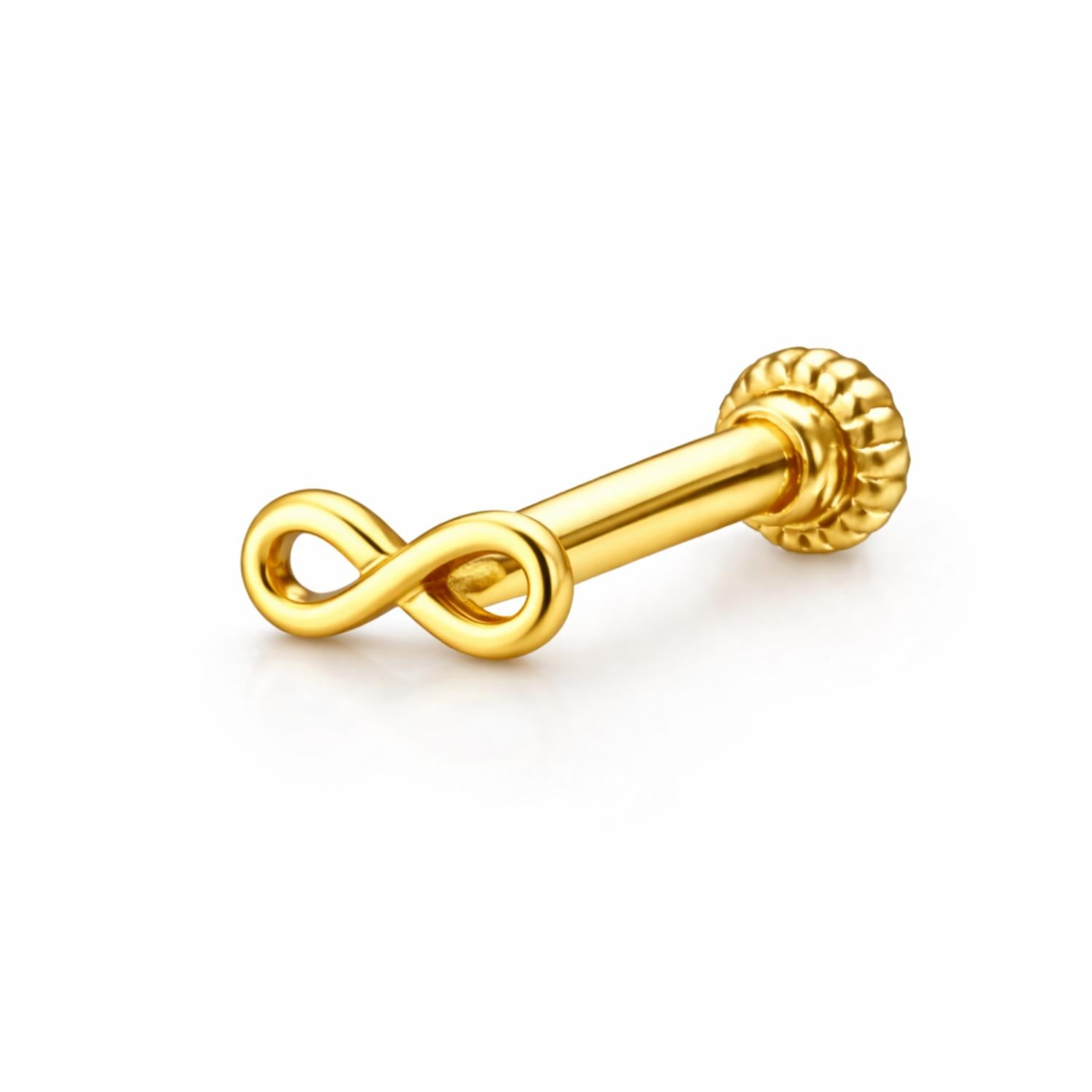 925 Sterling Silver Yellow Plated Infinity Screw Back Nose Pin for Women