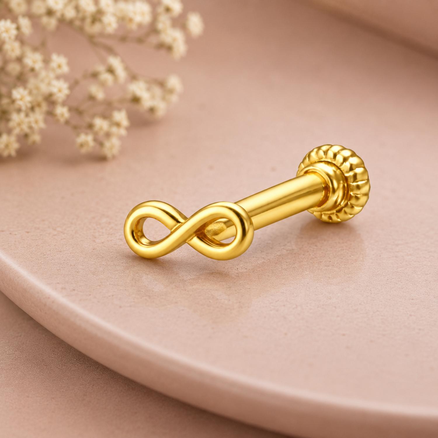 925 Sterling Silver Yellow Plated Infinity Screw Back Nose Pin for Women