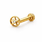 925 Sterling Silver Yellow Plated North Star CZ Screw Back Nose Pin for Women