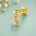 925 Sterling Silver Yellow Plated Dangling Round CZ Screw Back Nose Pin for Women