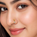 925 Sterling Silver Yellow Plated Dangling Round CZ Screw Back Nose Pin for Women