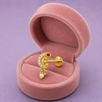 925 Sterling Silver Yellow Plated CZ Crescent Moon Pearl Drop Screw Back Nose Pin for Women