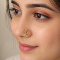 925 Sterling Silver Yellow Plated CZ Crescent Moon Pearl Drop Screw Back Nose Pin for Women