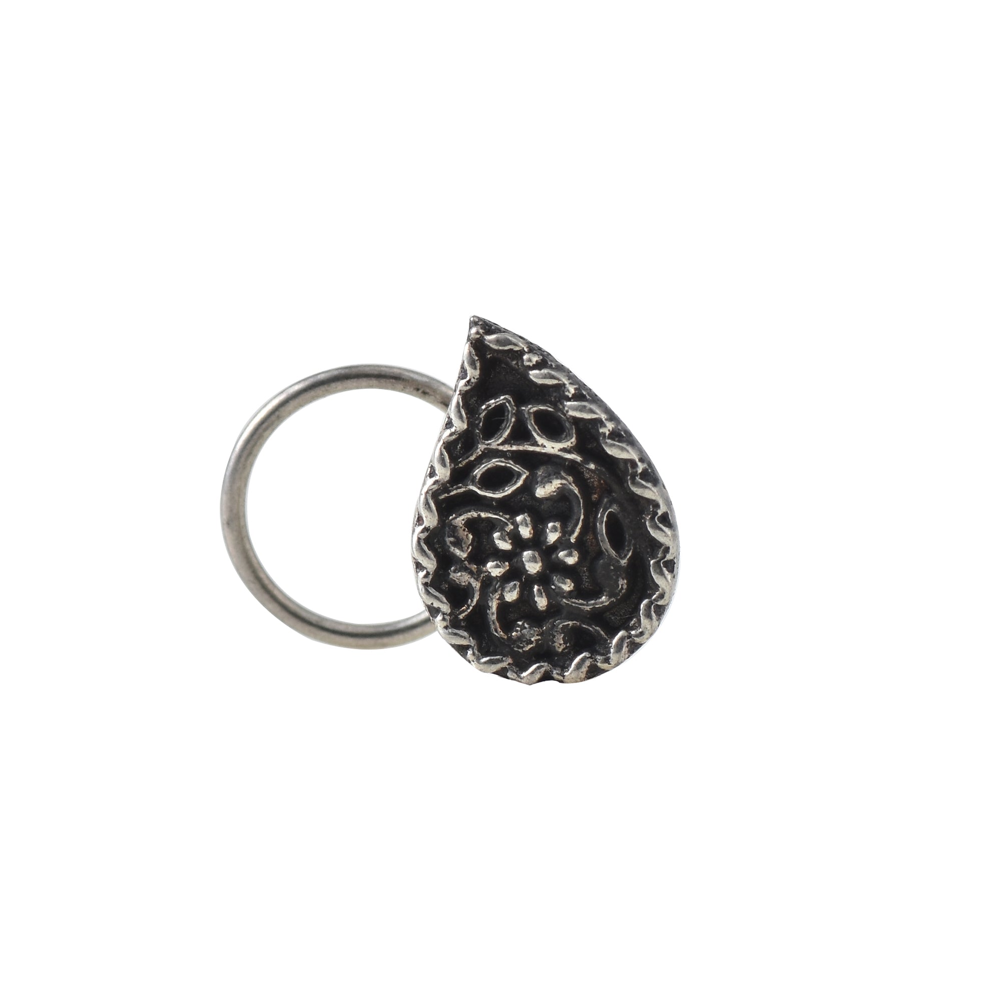 Traditional Indian Floral Nose Pin 925 Sterling Silver Oxidized