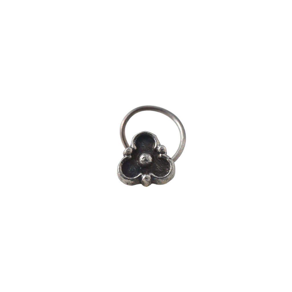 Vintage Tribal Floral Nose Pin 925 Sterling Silver Oxidized