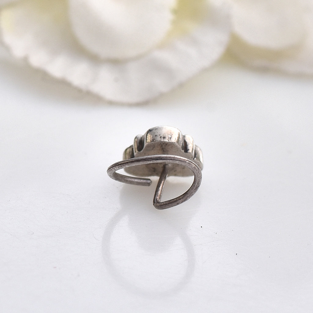 Vintage Tribal Floral Nose Pin 925 Sterling Silver Oxidized
