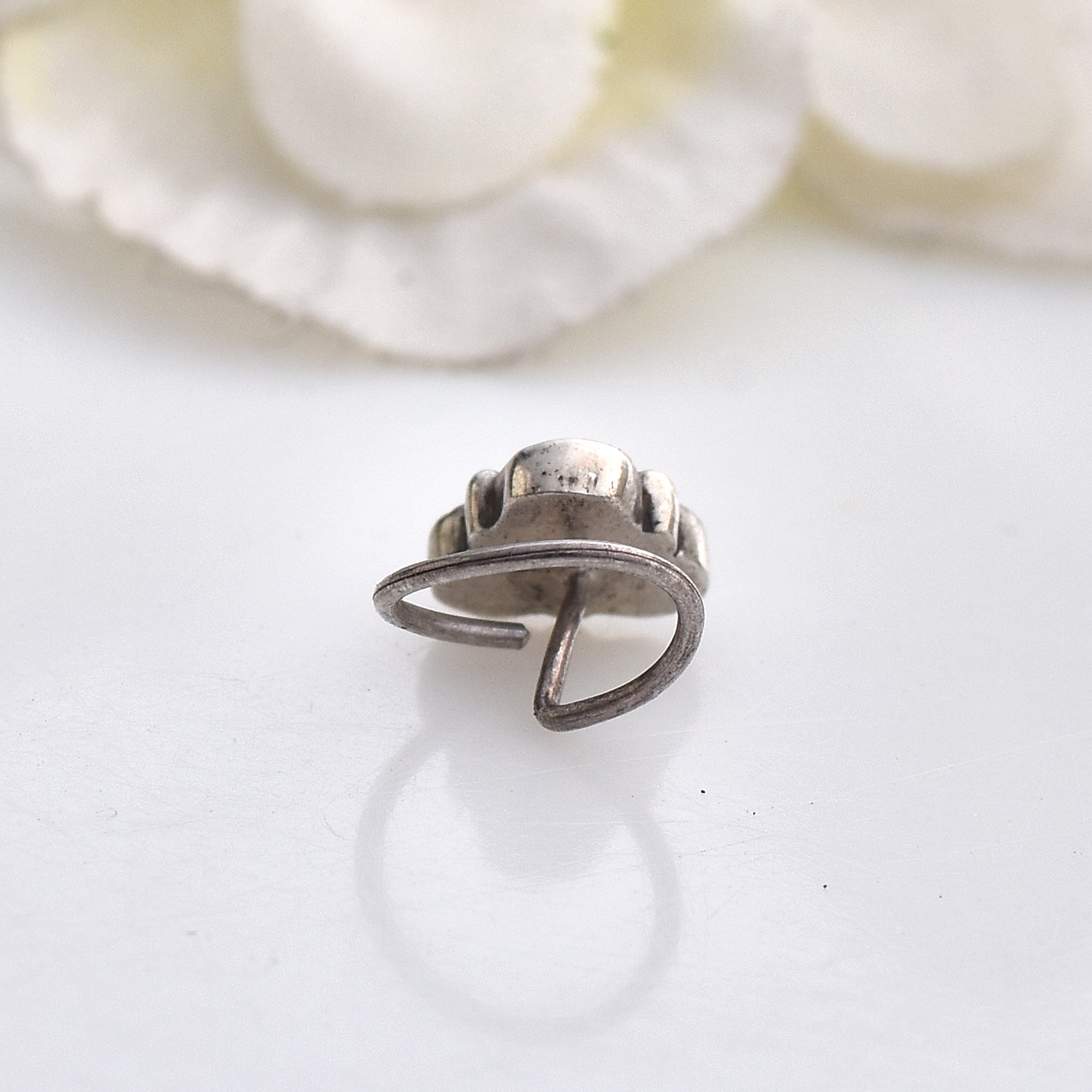 Vintage Tribal Floral Nose Pin 925 Sterling Silver Oxidized