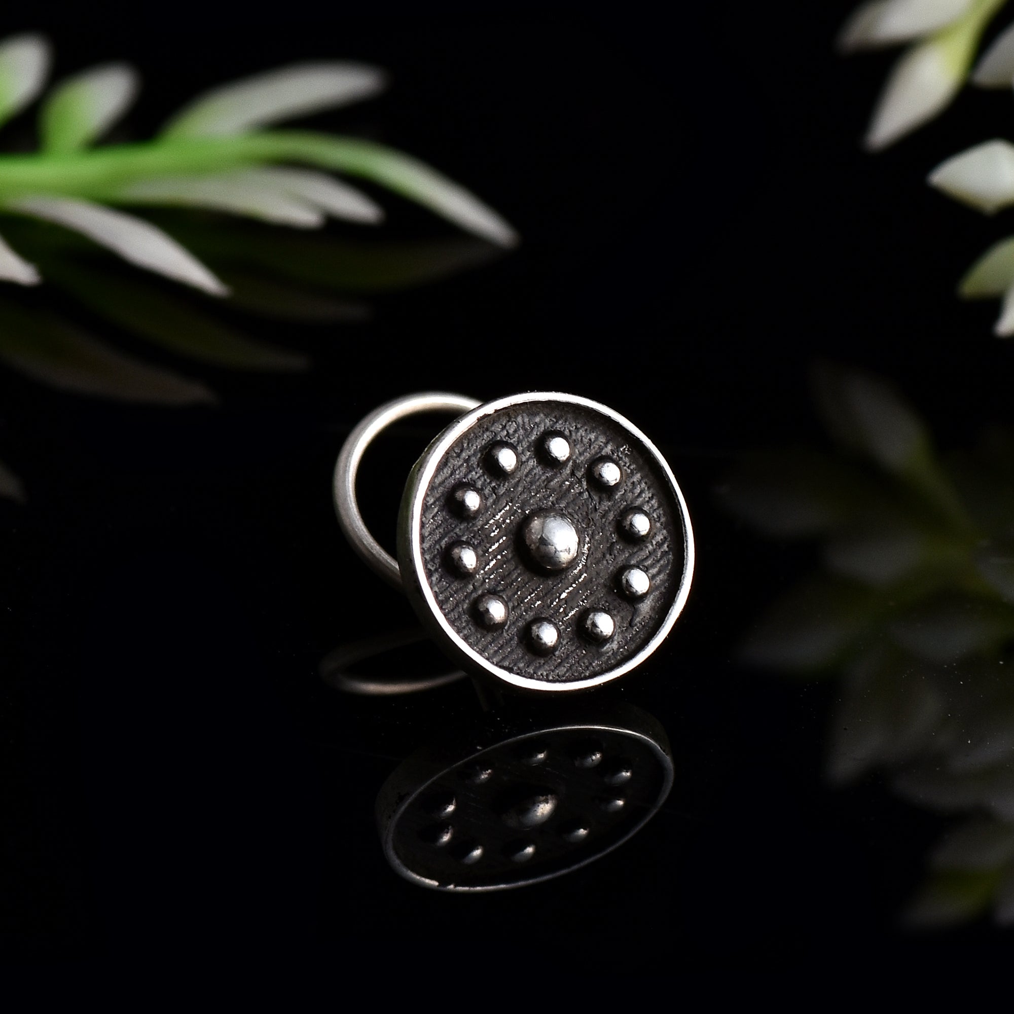 Dotted Tribal Round Nose Pin 925 Sterling Silver Oxidized