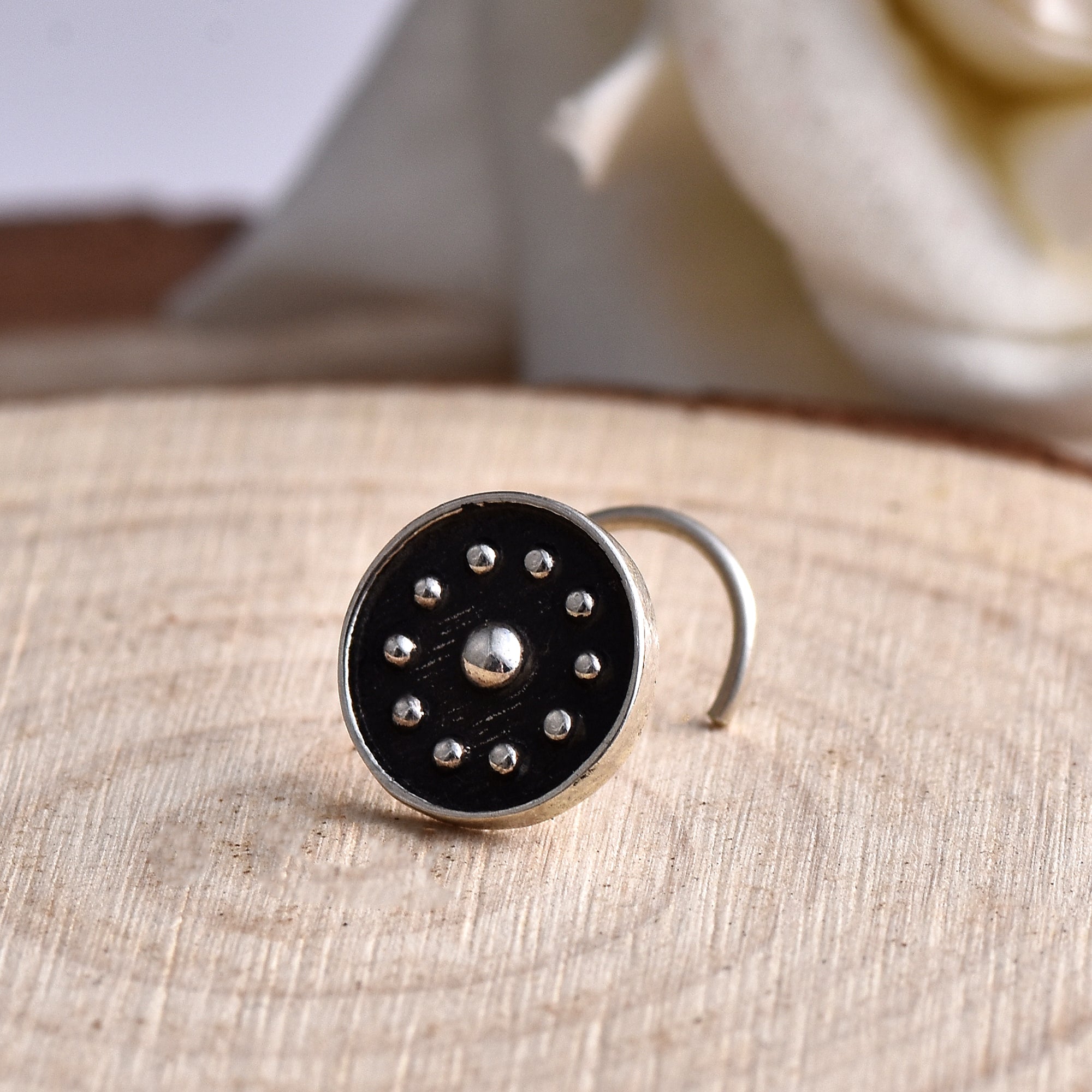 Dotted Tribal Round Nose Pin 925 Sterling Silver Oxidized