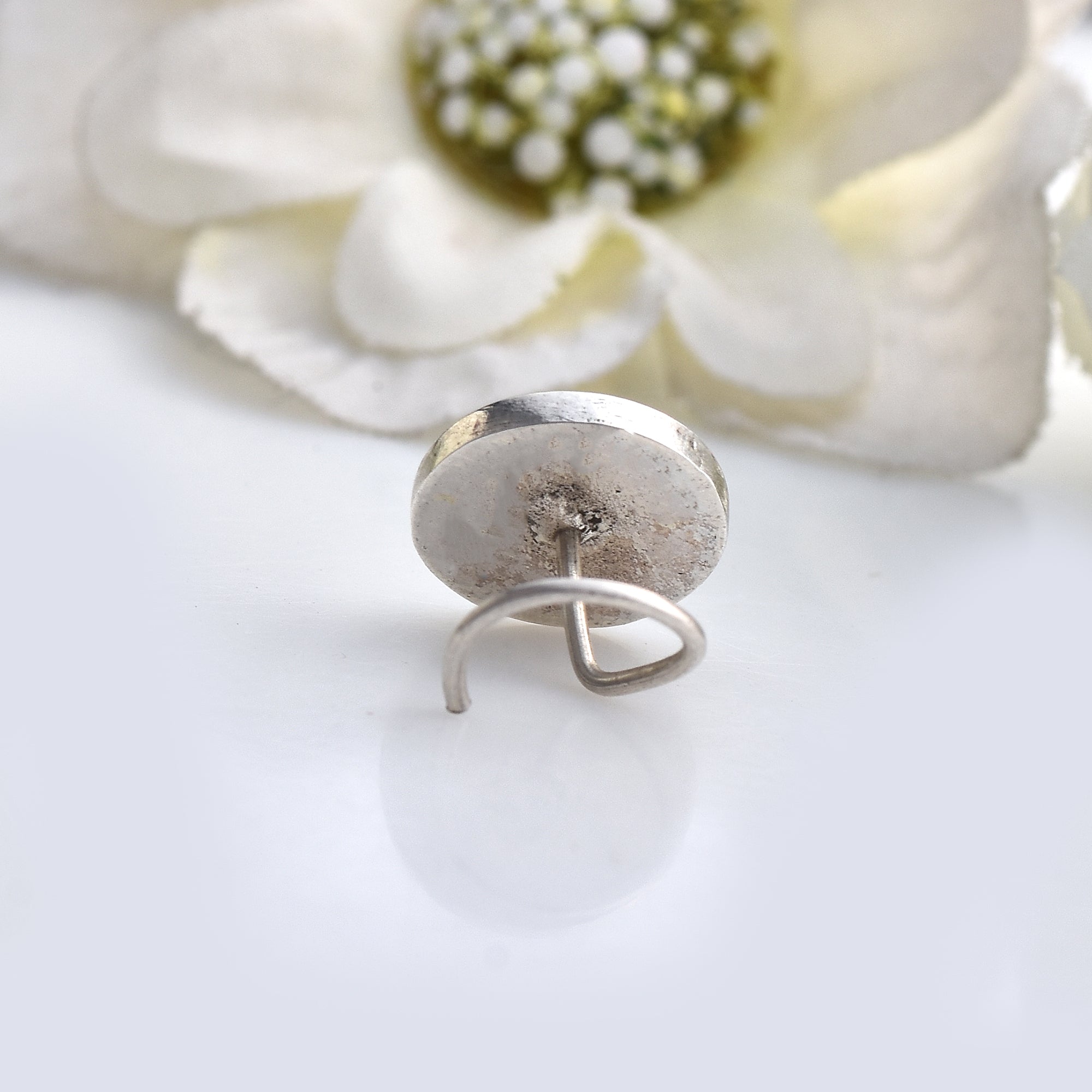 Dotted Tribal Round Nose Pin 925 Sterling Silver Oxidized