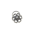 White CZ Round Traditional Vintage Floral Nose Pin 925 Sterling Silver Oxidized