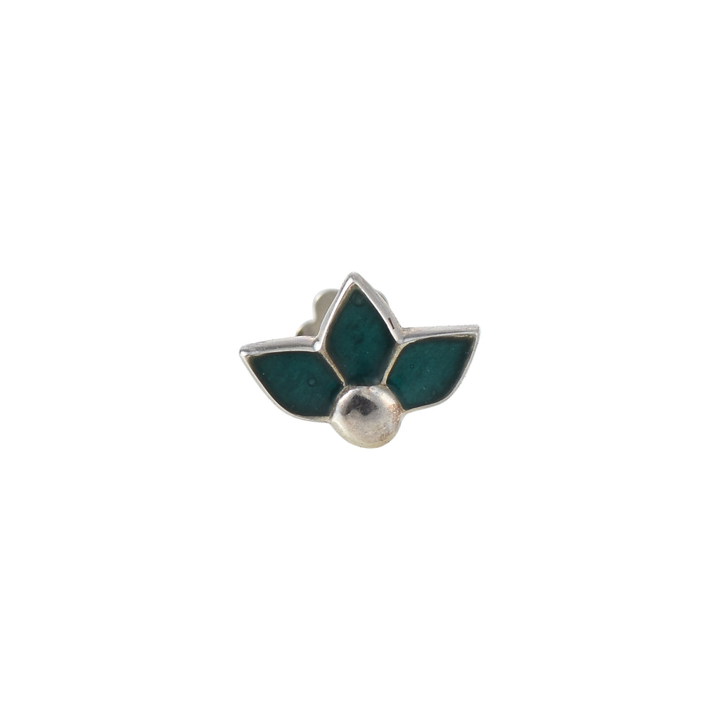 Teal Green Petal Enamel Floral Nose Pin 925 Sterling Silver