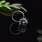 Round White Cz Elegant Floral Cluster Nose Pin 925 Sterling Silver