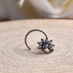 Round White Cz Elegant Floral Cluster Nose Pin 925 Sterling Silver