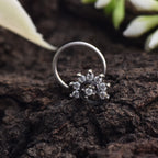Round White Cz Elegant Floral Cluster Nose Pin 925 Sterling Silver