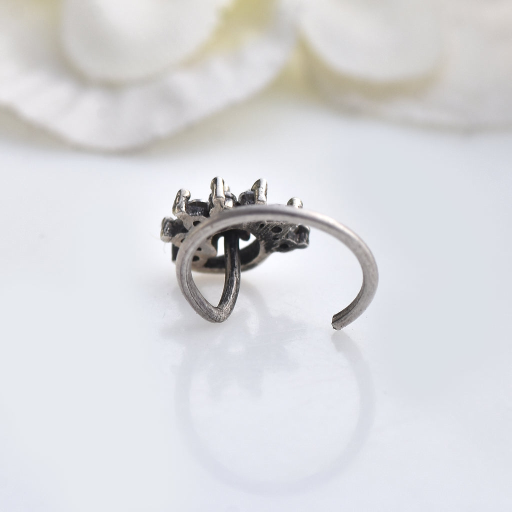 Round White Cz Elegant Floral Cluster Nose Pin 925 Sterling Silver