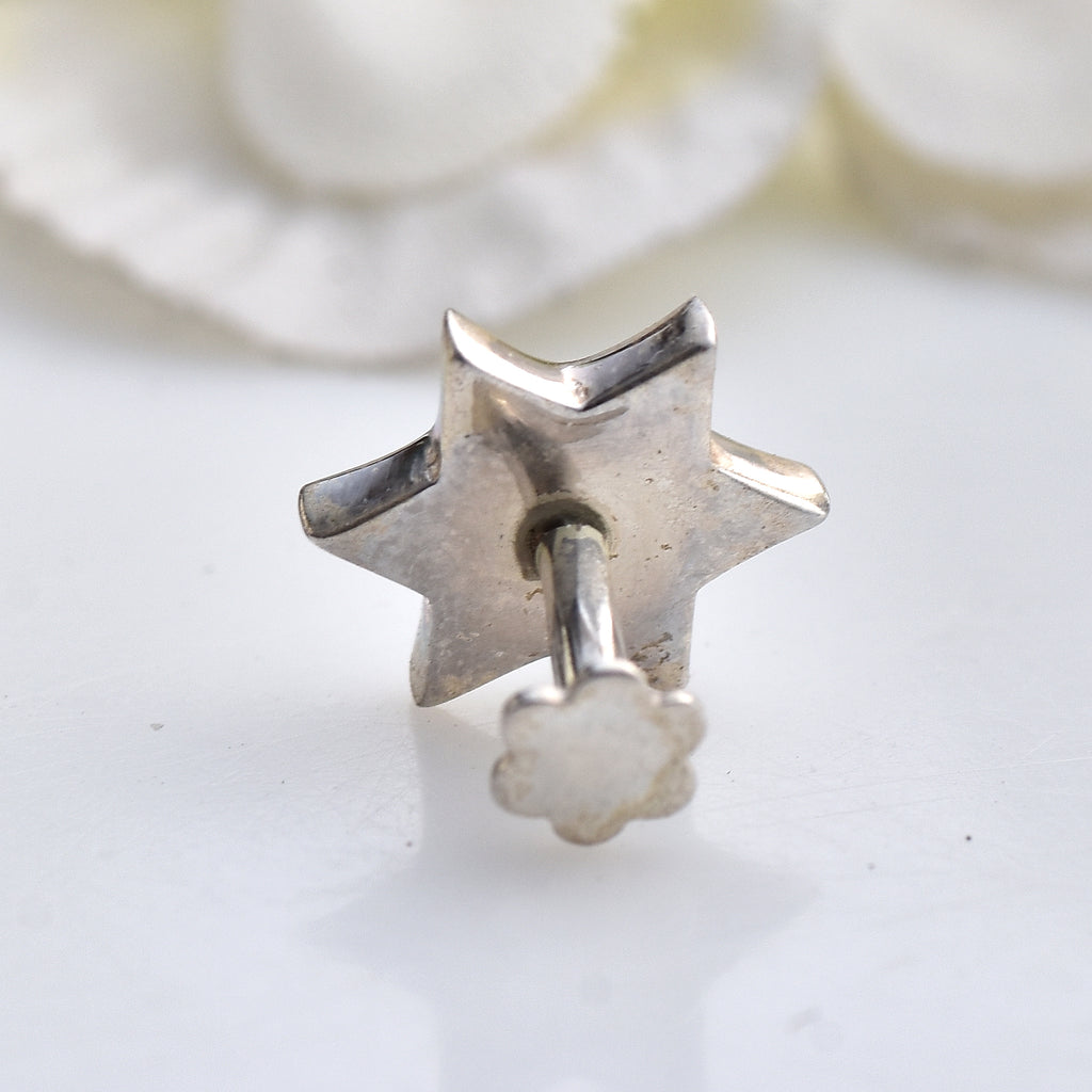 Enamel Black & Cream Star Nose Pin 925 Sterling Silver