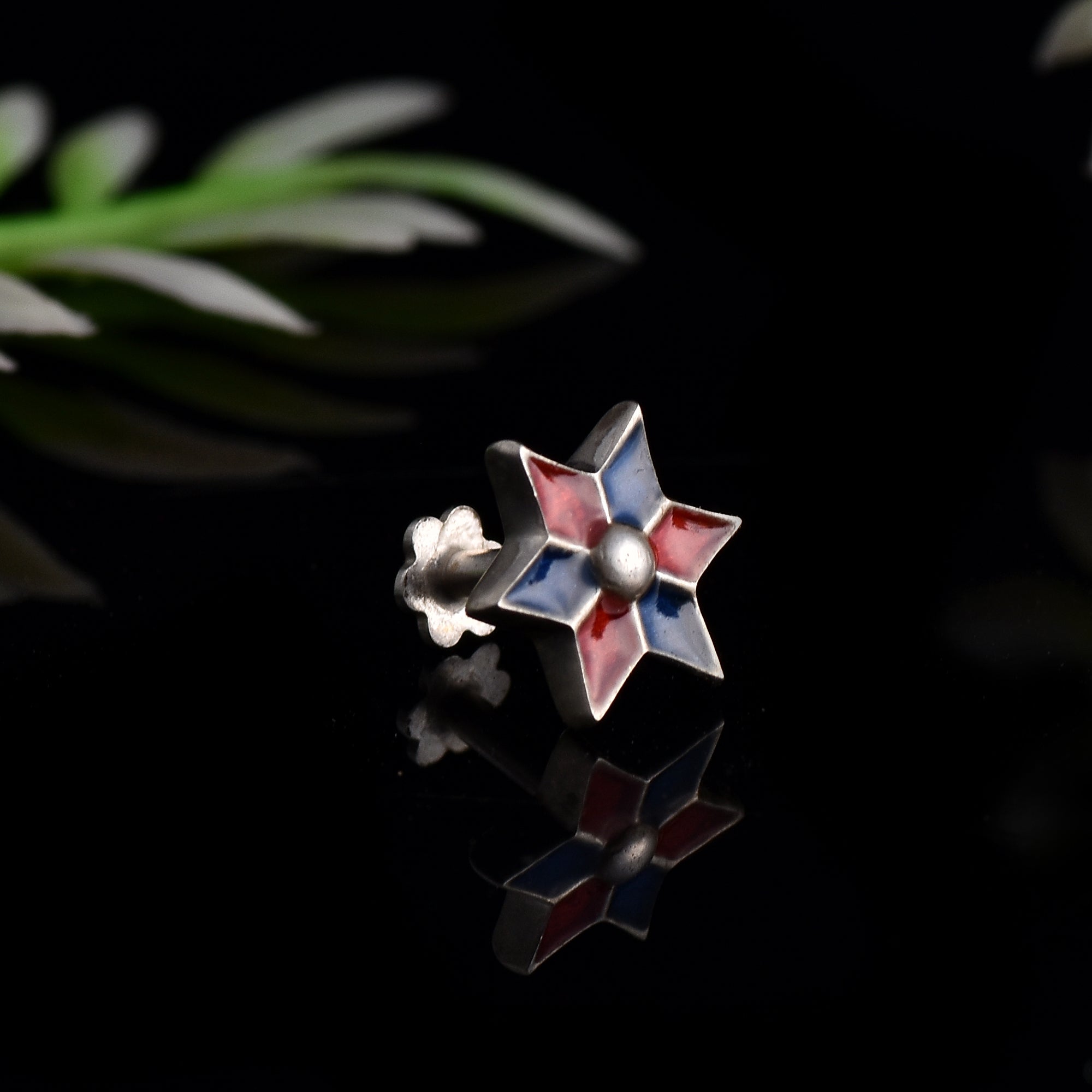 Enamel Red & Blue Star Nose Pin 925 Sterling Silver
