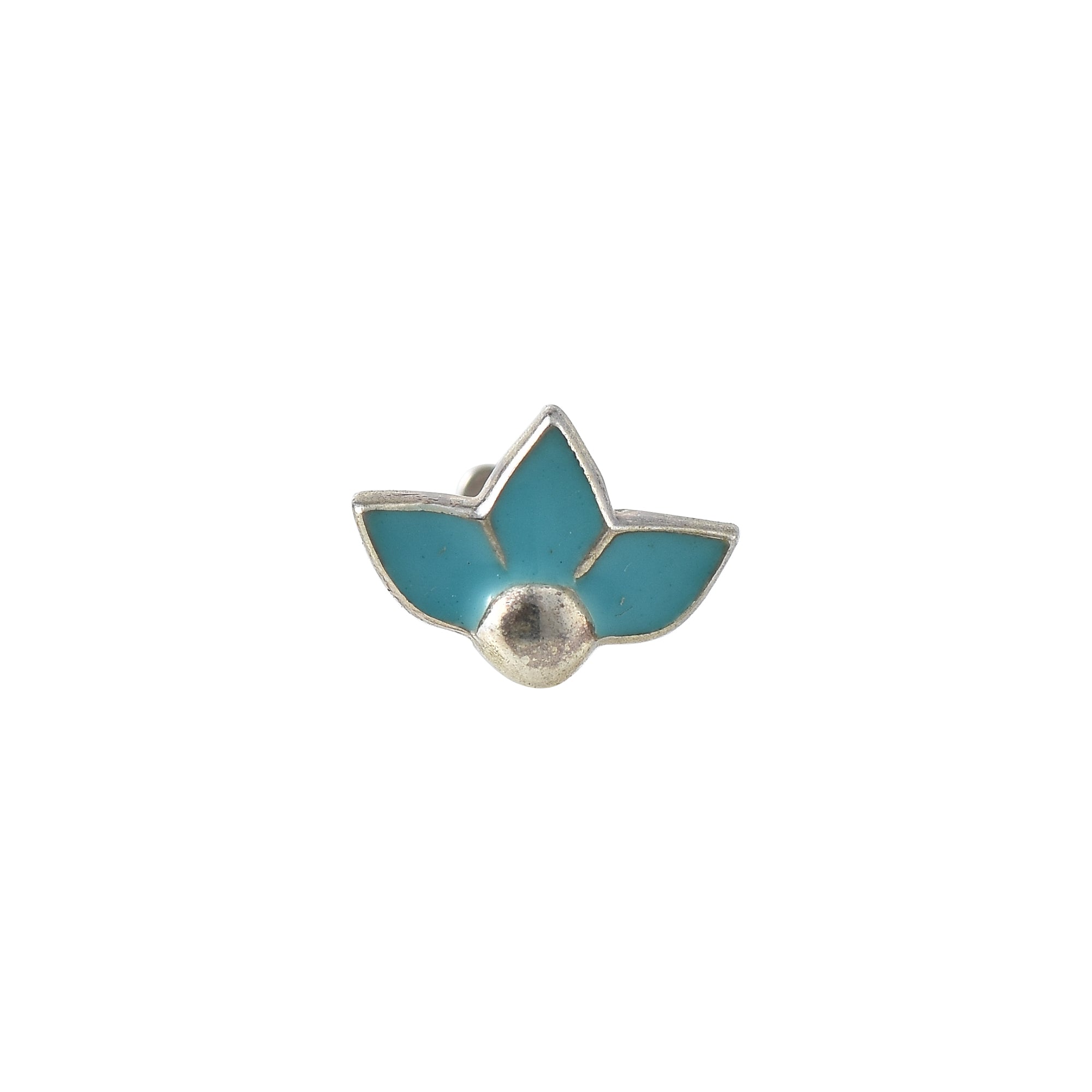Enamel Turquoise Blue Three-Petal Floral Nose Pin 925 Sterling Silver