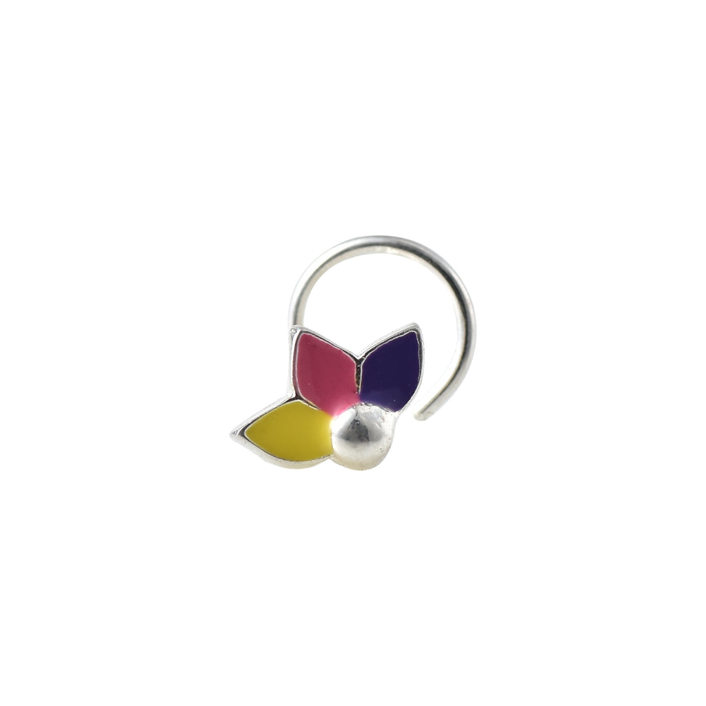Enamel Multicolor Three-Petal Floral Nose Pin 925 Sterling Silver