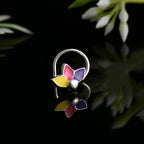Enamel Multicolor Three-Petal Floral Nose Pin 925 Sterling Silver