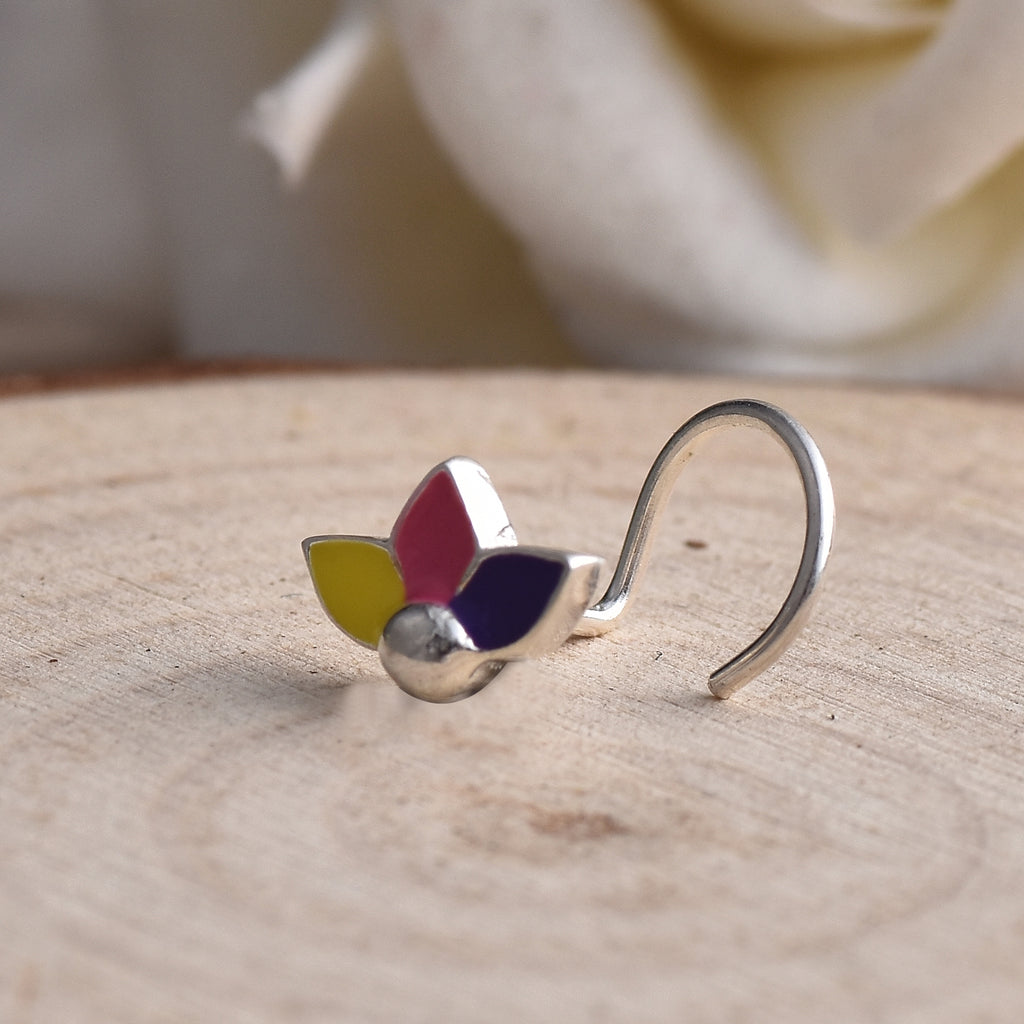 Enamel Multicolor Three-Petal Floral Nose Pin 925 Sterling Silver