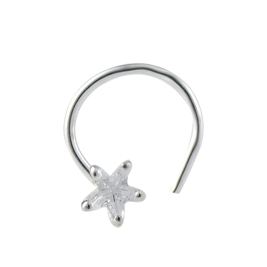 Textured Five-Point Star Nose Pin – 925 Sterling Silver