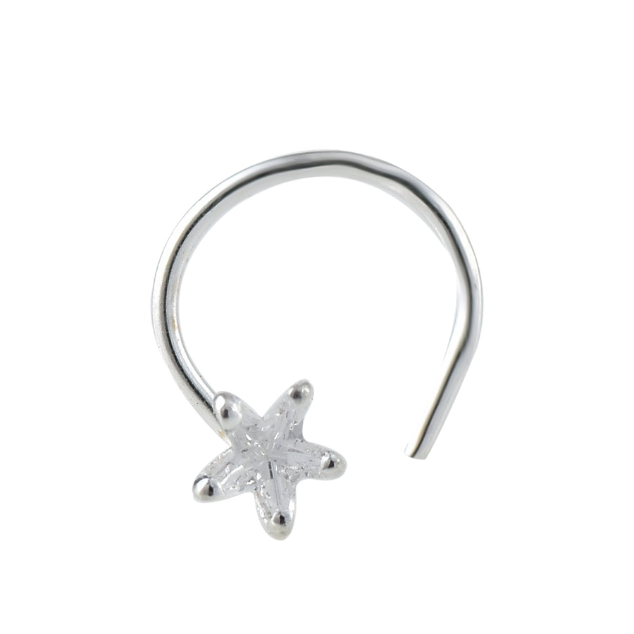 Textured Five-Point Star Nose Pin – 925 Sterling Silver