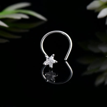 Textured Five-Point Star Nose Pin – 925 Sterling Silver