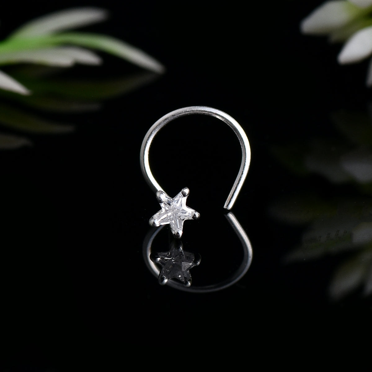 Textured Five-Point Star Nose Pin – 925 Sterling Silver