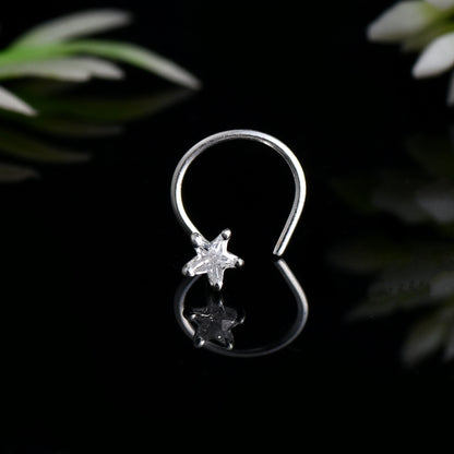 Textured Five-Point Star Nose Pin – 925 Sterling Silver