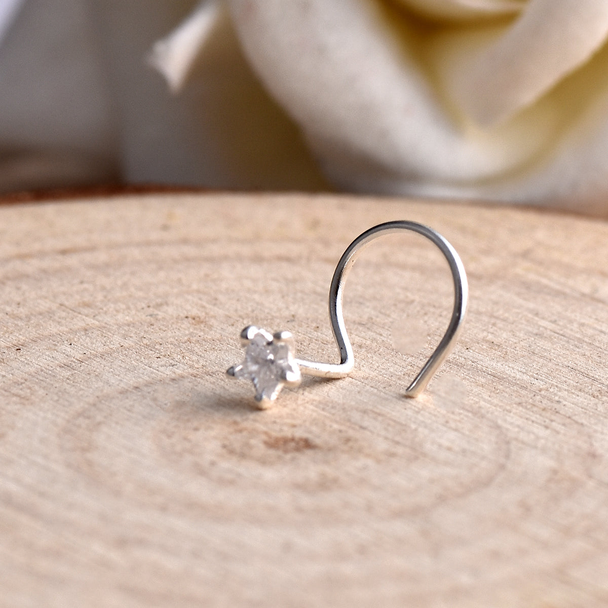 Textured Five-Point Star Nose Pin – 925 Sterling Silver
