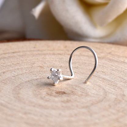 Textured Five-Point Star Nose Pin – 925 Sterling Silver
