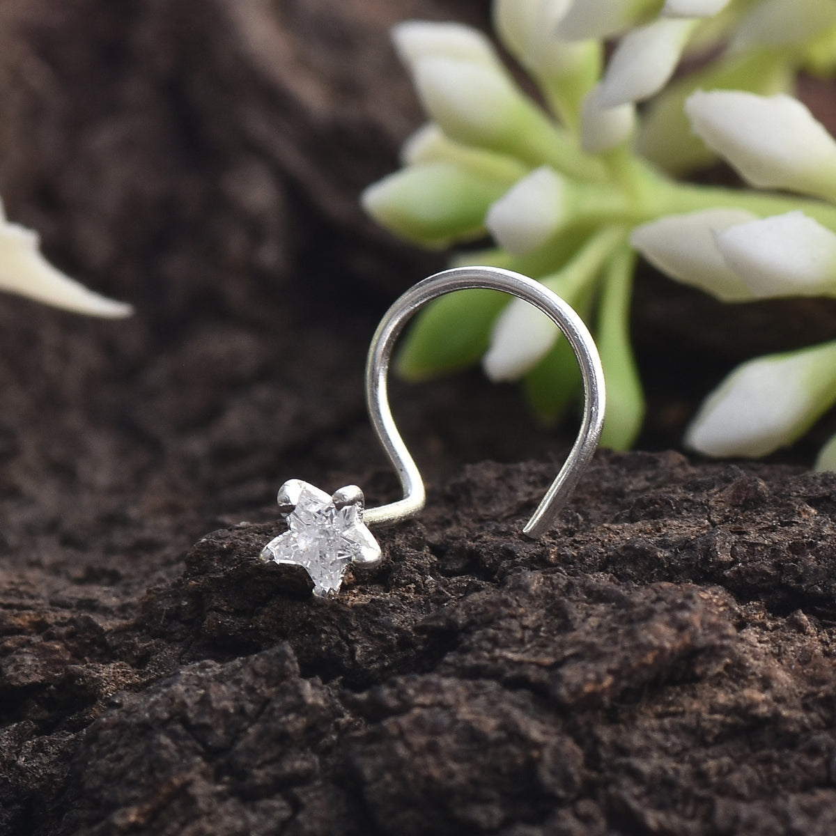 Textured Five-Point Star Nose Pin – 925 Sterling Silver