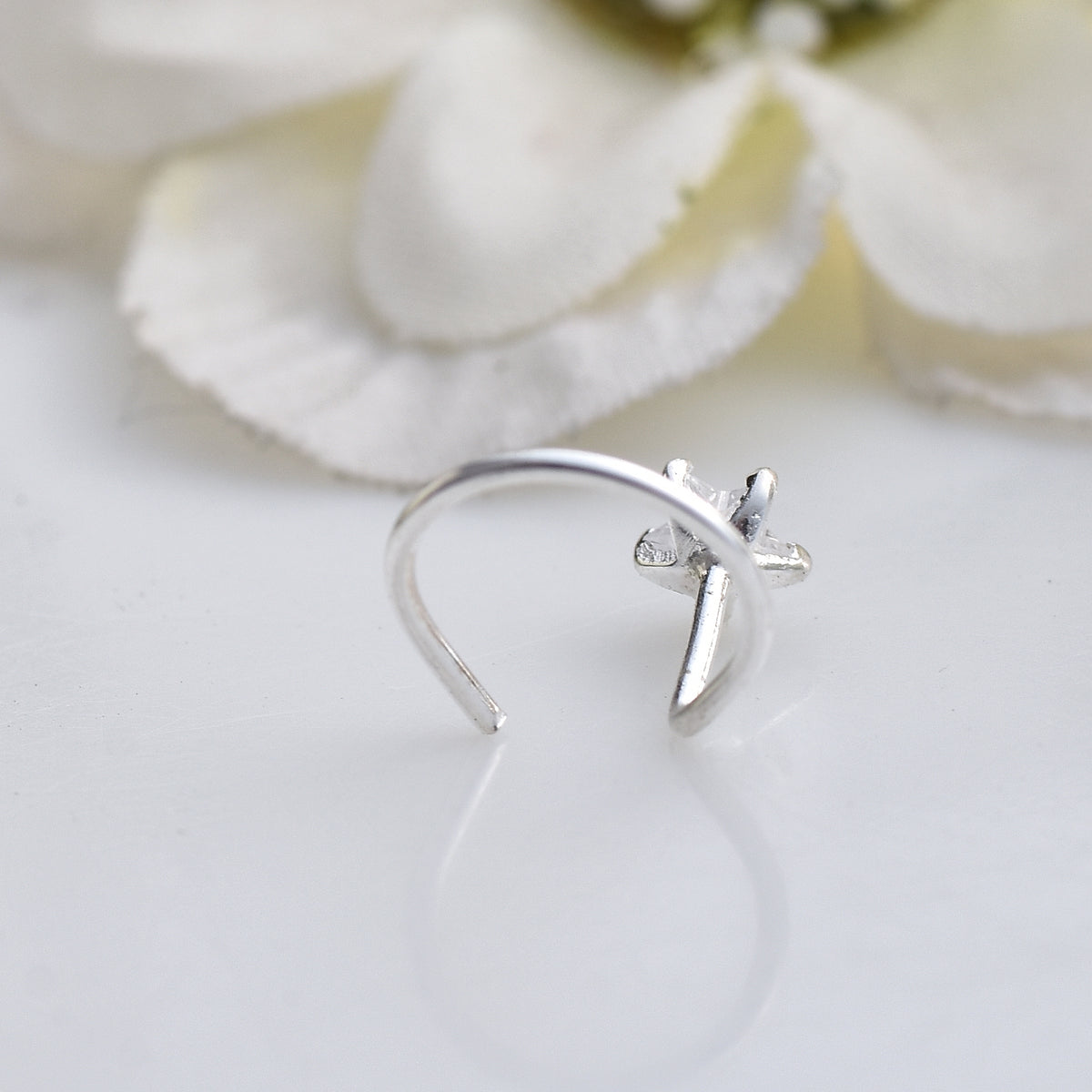 Textured Five-Point Star Nose Pin – 925 Sterling Silver