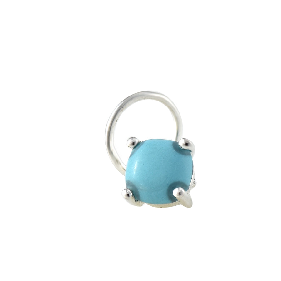 Round Larimar Nose Pin – 925 Sterling Silver