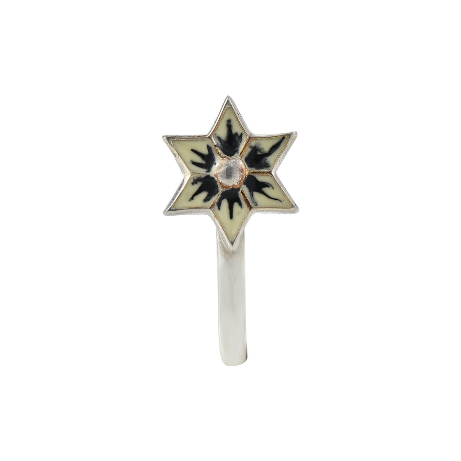 Black and Cream Vintage Floral Enamel Star Nose Pin – 925 Sterling Silver