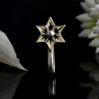 Black & Cream Floral Star Nose Pin 925 Sterling Silver