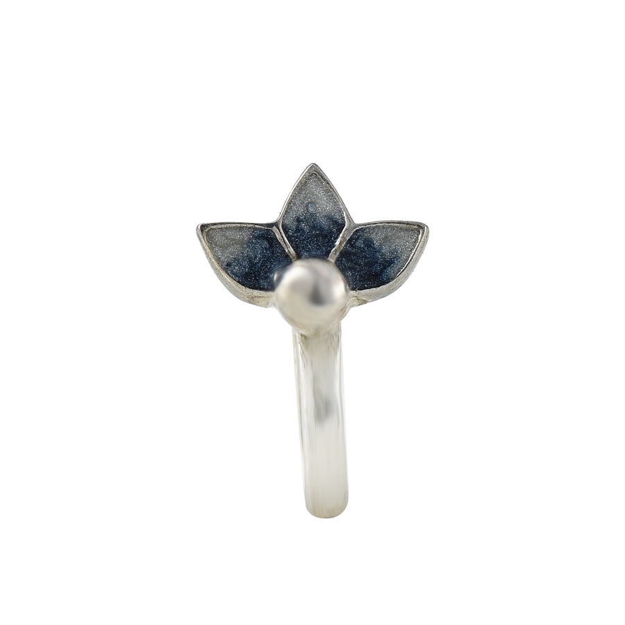 Blue Enamel Three-Petal Flower Nose Pin – 925 Sterling Silver