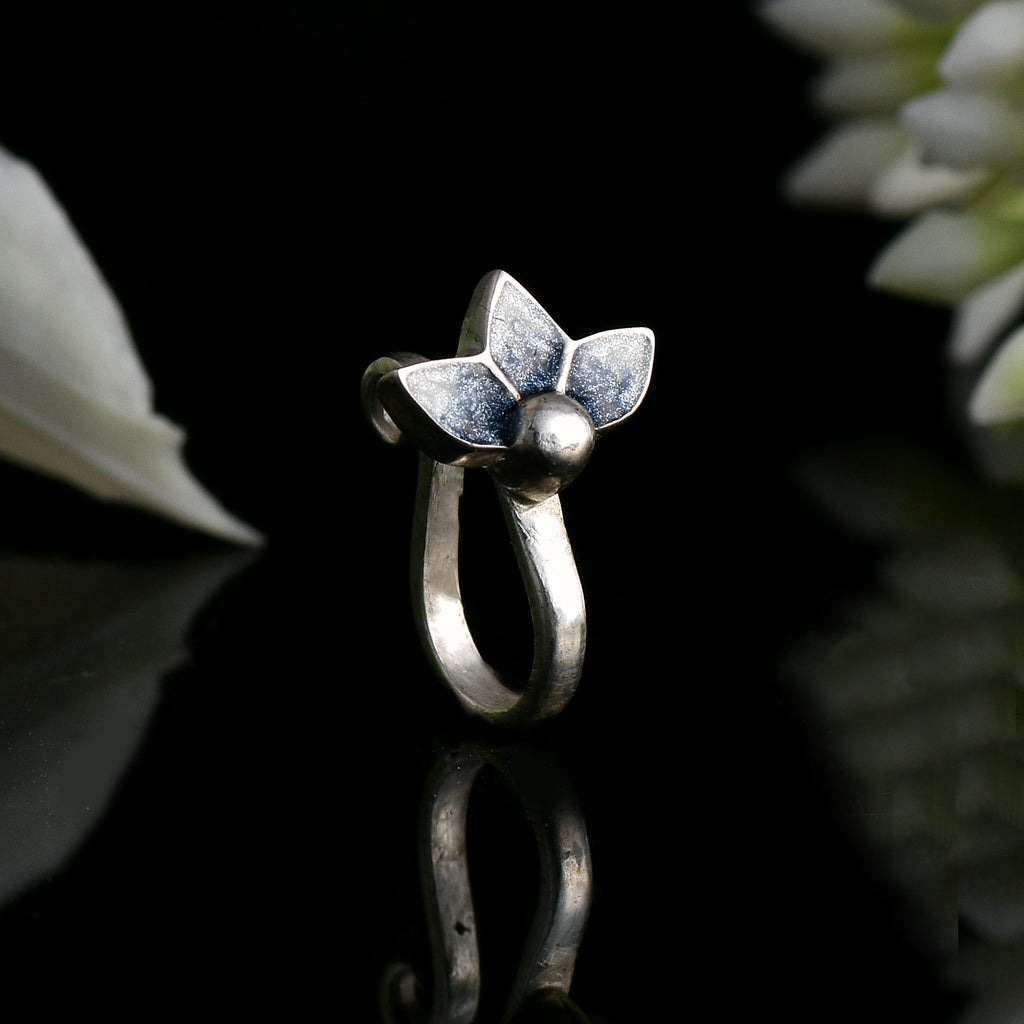 Blue Three-Petal Floral Nose Pin 925 Sterling Silver