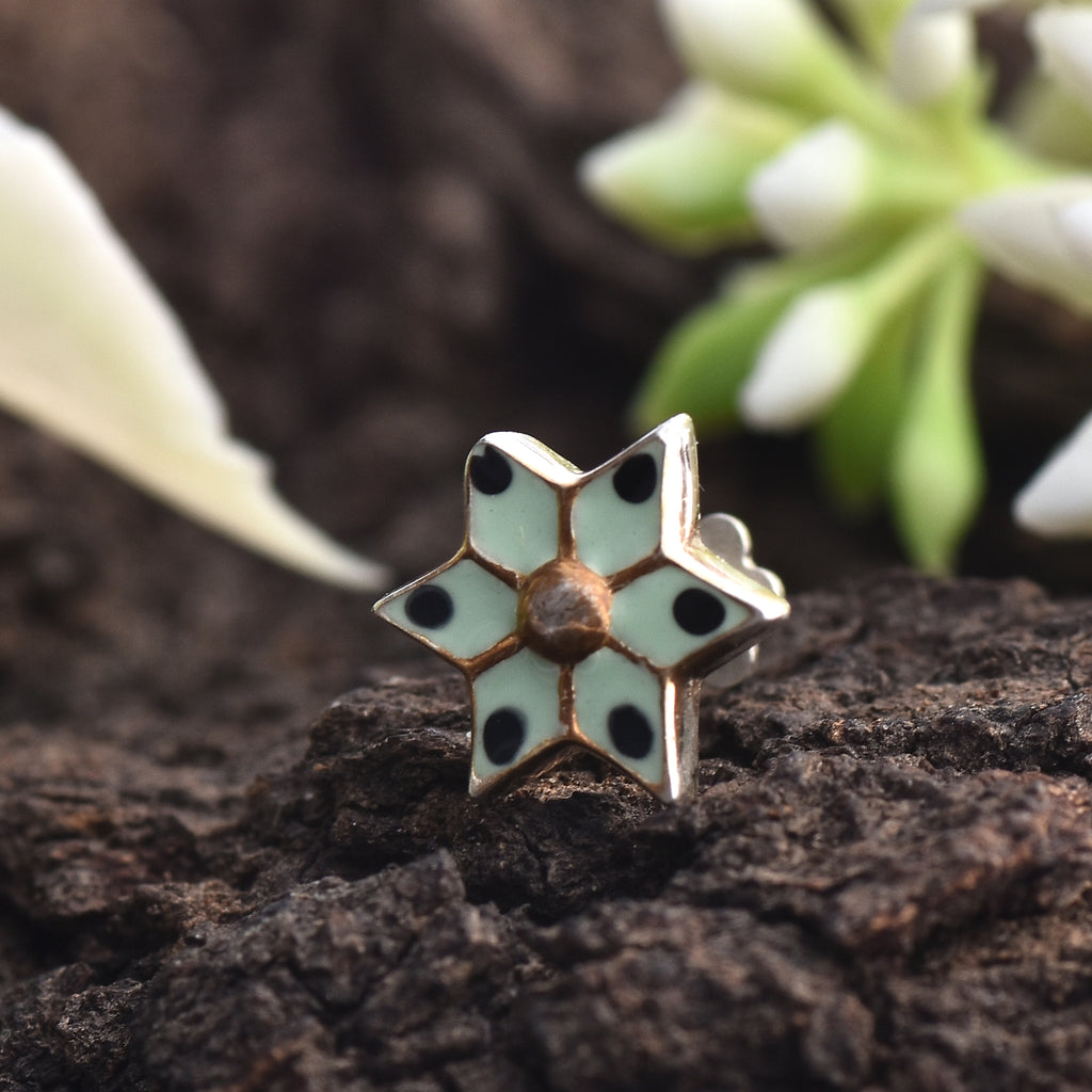 Mint Green & Black Polka Star Nose Pin 925 Sterling Silver